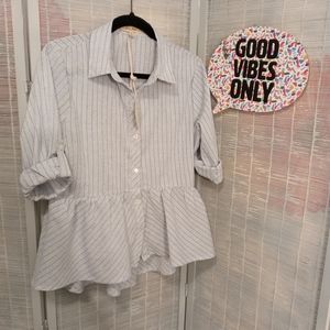 Love Notes Light Blue Pinstriped Shirt - Large
